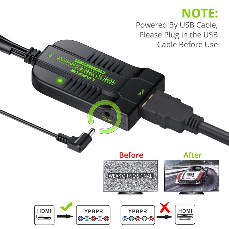 LiNKFOR 1080P HDMI to Component Converter HDMI to YPbPr Converter HDMI to Video Adapter HDMI to 5RCA RGB YPbPr Converter for HDTV box Apple TV PC PS3 Roku Blu-Ray DVD - Image 5